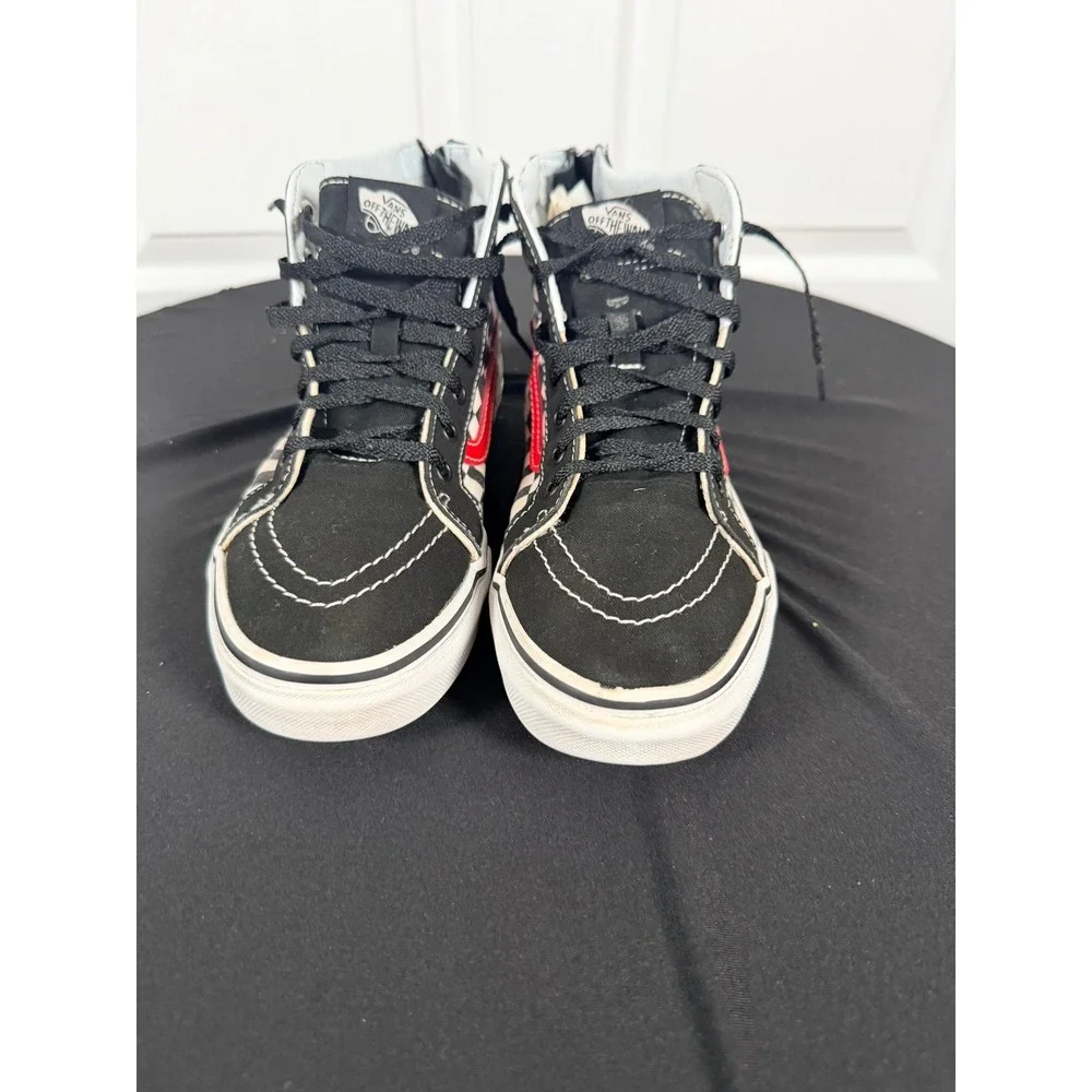 Vans Sk8-Hi Zip Kids 7.0 Checkerboard Black Red High Top Skate Shoes 721356